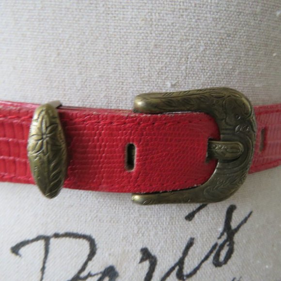 Vintage Red Leather Cowboy Belt - Picture 3 of 10